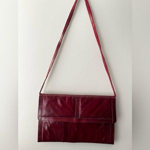Vintage 1980’s Genuine Eel Skin Maroon/Red Handbag Shoulder bag clutch/purse